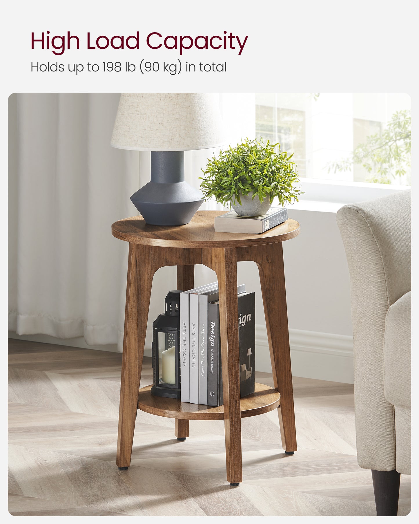 Round End Table Farmhouse Small Side Table Living Room Corner Table Drink Table Rustic Walnut