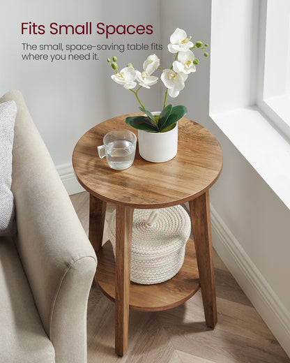 Round End Table Farmhouse Small Side Table Living Room Corner Table Drink Table Rustic Walnut
