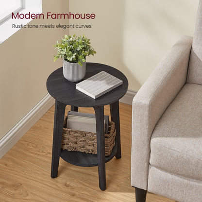 Side Table, Modern Farmhouse Nightstand, Small Round End Table with Lower Shelf for Small Spaces