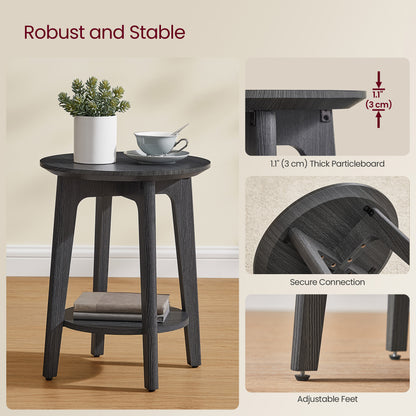 Side Table, Modern Farmhouse Nightstand, Small Round End Table with Lower Shelf for Small Spaces