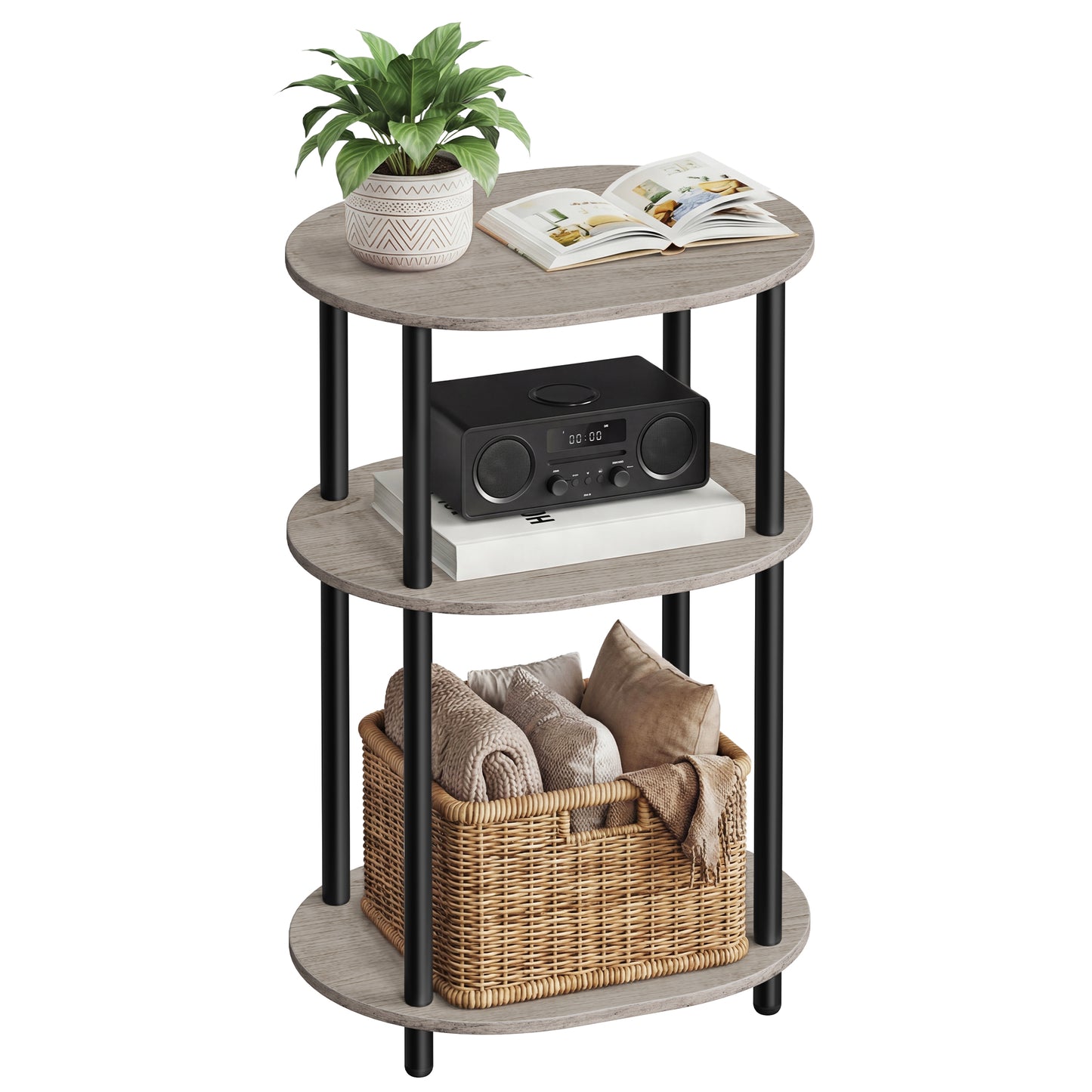 VASAGLE Side Table, Small End Table, Tall Nightstand for Living Room, Bedroom, Office, Bathroom, Steel Frame, Heather Greige and Ink Black