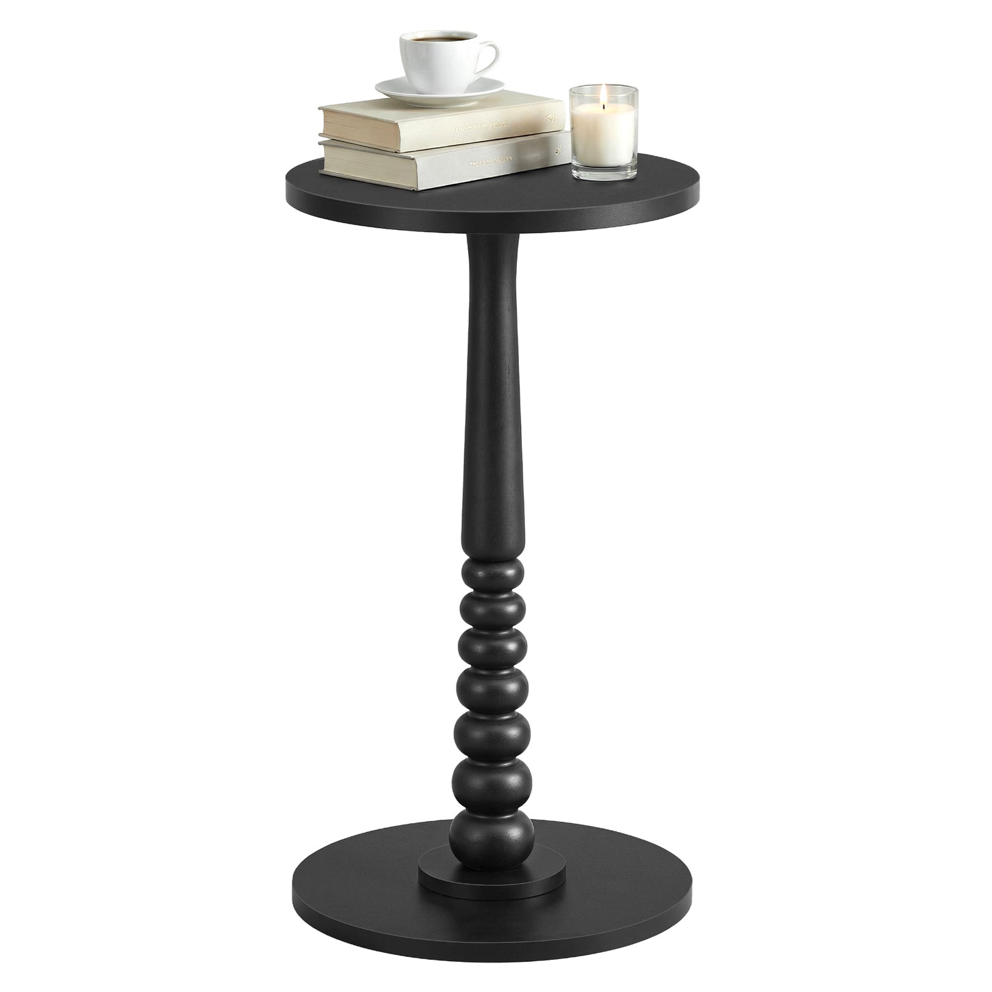 VASAGLE MARIEL Collection - Side Table, Accent Nightstand for Small Spaces, Round End Drink Table, Solid Wood Leg, Mid-Century Modern, Ink Blac