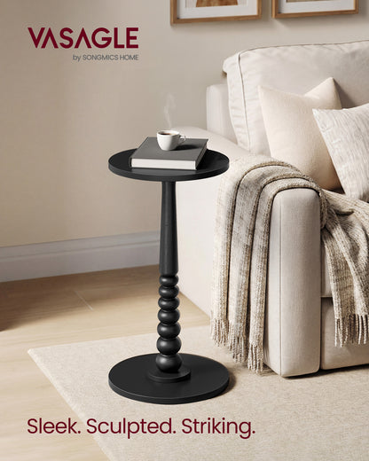 VASAGLE MARIEL Collection - Side Table, Accent Nightstand for Small Spaces, Round End Drink Table, Solid Wood Leg, Mid-Century Modern, Ink Blac
