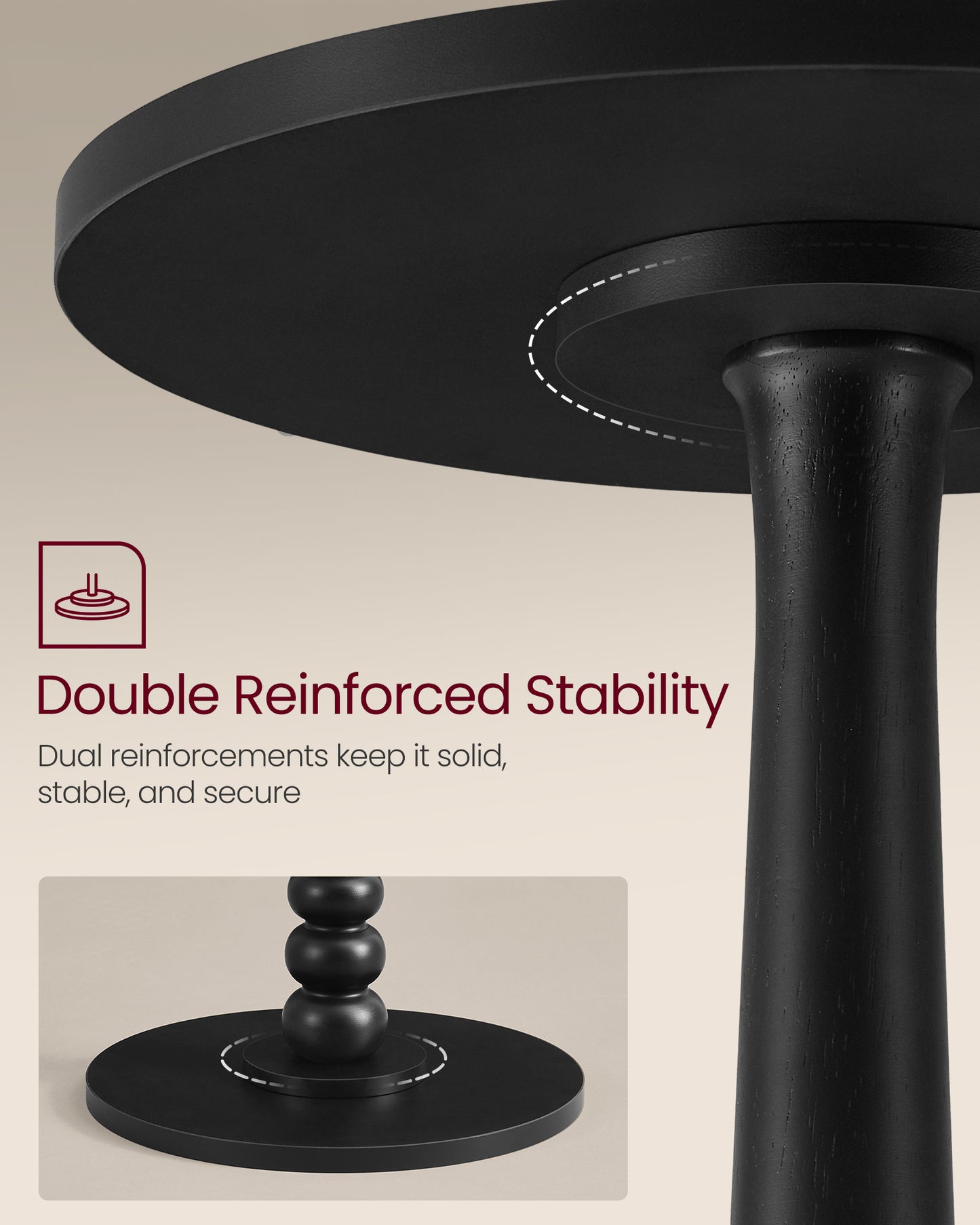 VASAGLE MARIEL Collection - Side Table, Accent Nightstand for Small Spaces, Round End Drink Table, Solid Wood Leg, Mid-Century Modern, Ink Blac