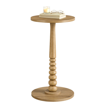 VASAGLE MARIEL Collection - Side Table, Accent Nightstand for Small Spaces, Round End Drink Table, Solid Wood Leg, Mid-Century Modern, Natural Brown