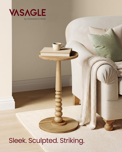 VASAGLE MARIEL Collection - Side Table, Accent Nightstand for Small Spaces, Round End Drink Table, Solid Wood Leg, Mid-Century Modern, Natural Brown