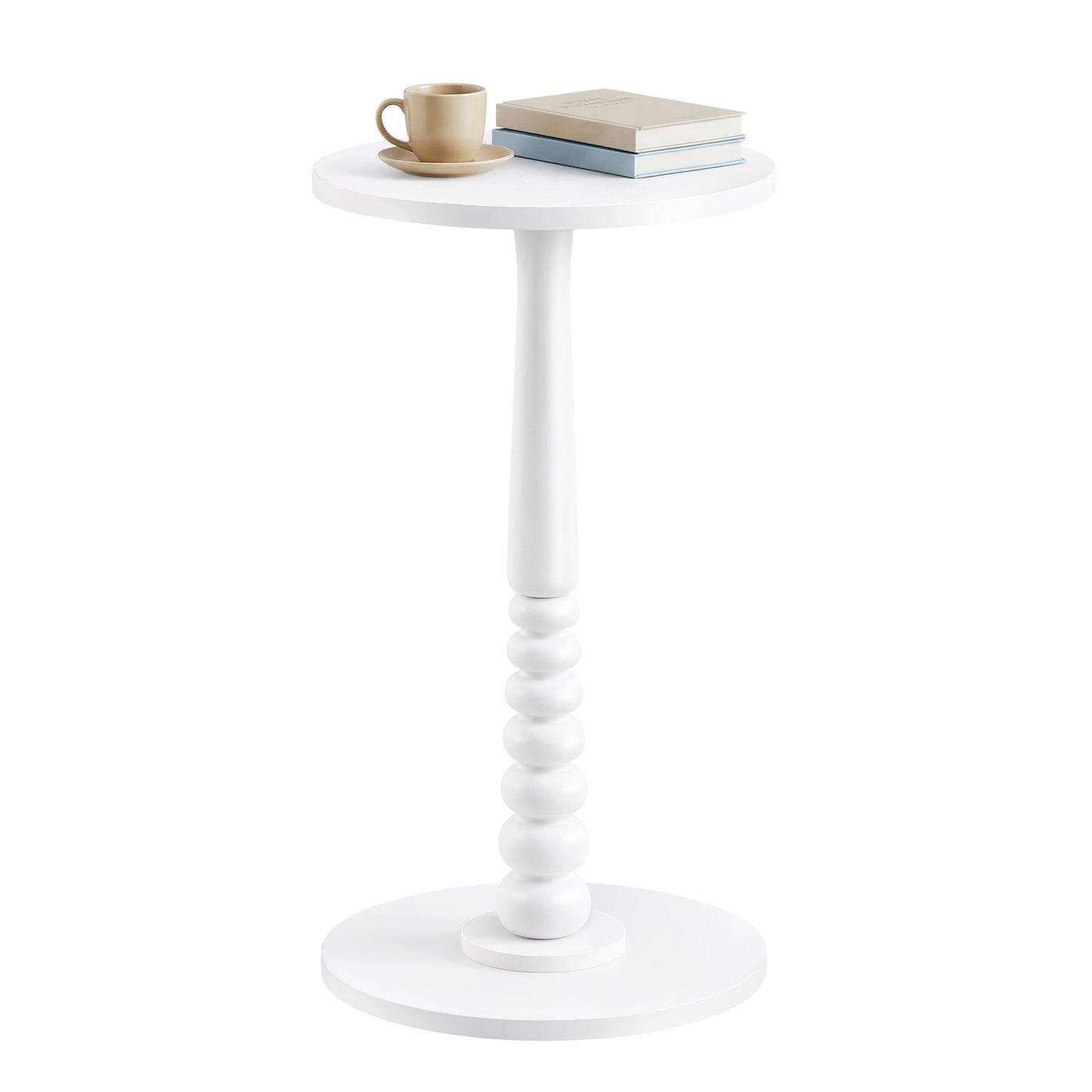 VASAGLE MARIEL Collection - Round Side Table, Small Drink End Table for Small Spaces, Accent Nightstand, Solid Wood Leg, Mid-Century Modern, for Living Room Bedroom, Cloud White