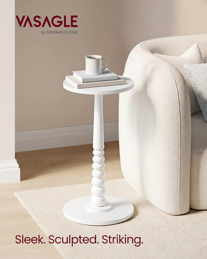 VASAGLE MARIEL Collection - Round Side Table, Small Drink End Table for Small Spaces, Accent Nightstand, Solid Wood Leg, Mid-Century Modern, for Living Room Bedroom, Cloud White
