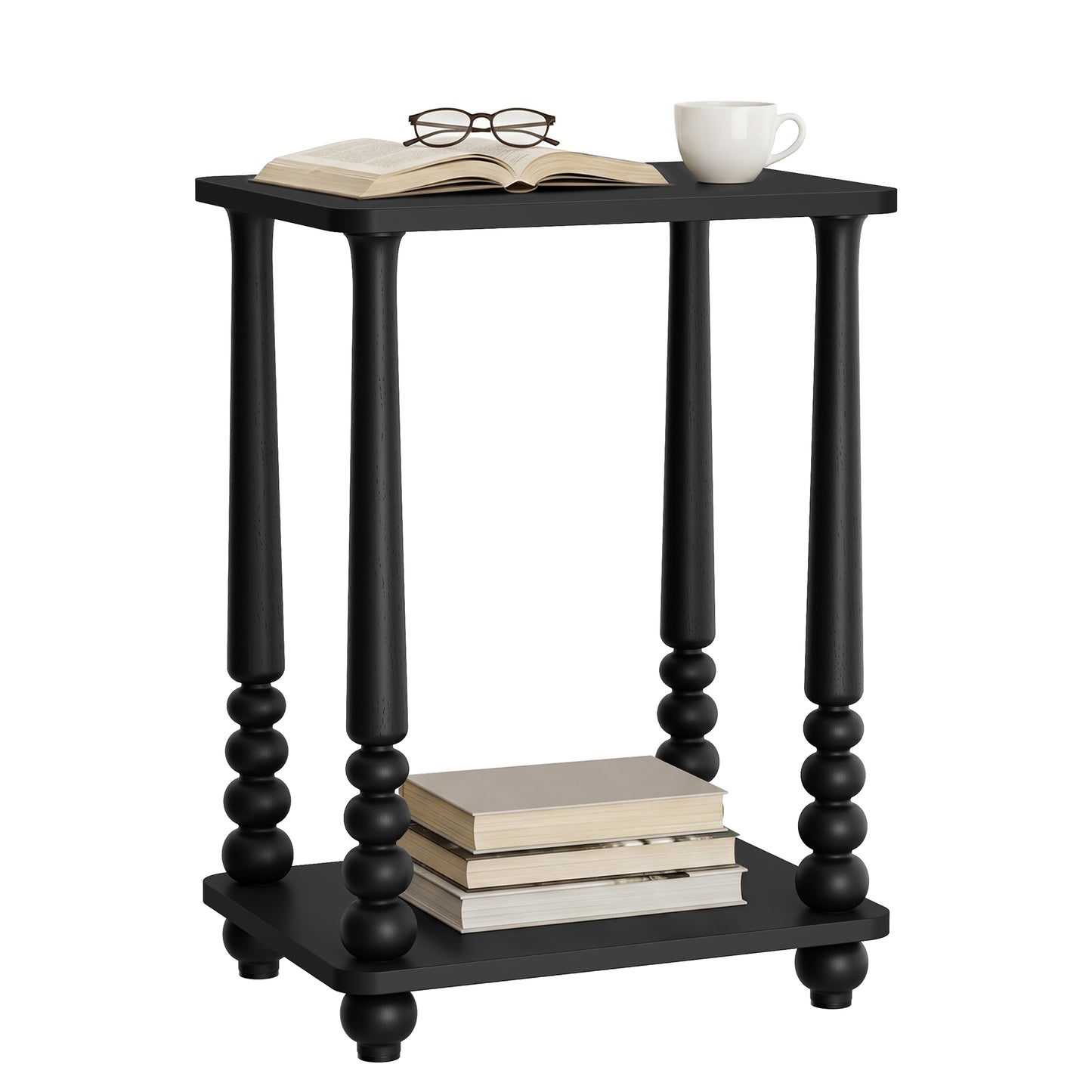 VASAGLE MARIEL Collection - Side Table, Accent Nightstand for Small Spaces, Rectangular End Table with Shelf, Solid Wood Legs, Ink Black