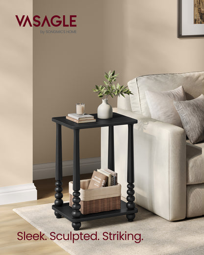VASAGLE MARIEL Collection - Side Table, Accent Nightstand for Small Spaces, Rectangular End Table with Shelf, Solid Wood Legs, Ink Black