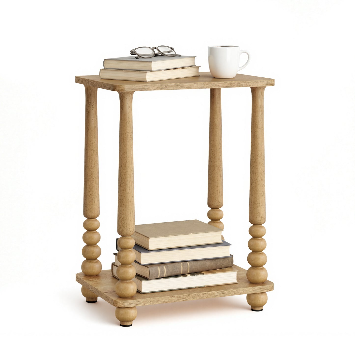 VASAGLE MARIEL Collection - Side Table, Accent Nightstand for Small Spaces, Rectangular End Table with Shelf, Solid Wood Legs, Natural Brown