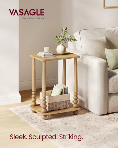 VASAGLE MARIEL Collection - Side Table, Accent Nightstand for Small Spaces, Rectangular End Table with Shelf, Solid Wood Legs, Natural Brown