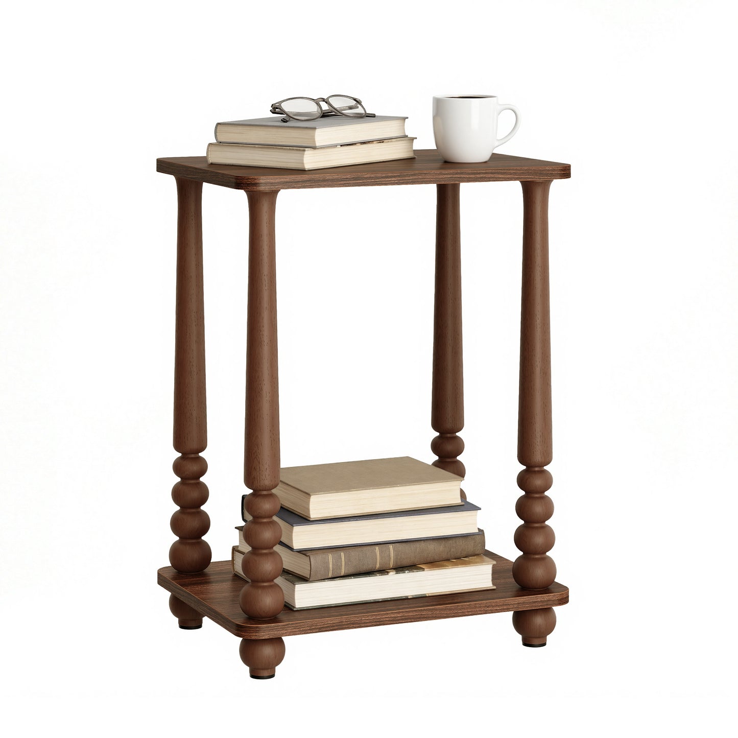 VASAGLE MARIEL Collection - Side Table, Accent Nightstand for Small Spaces, Rectangular End Table with Shelf, Solid Wood Legs, Chestnut Walnut