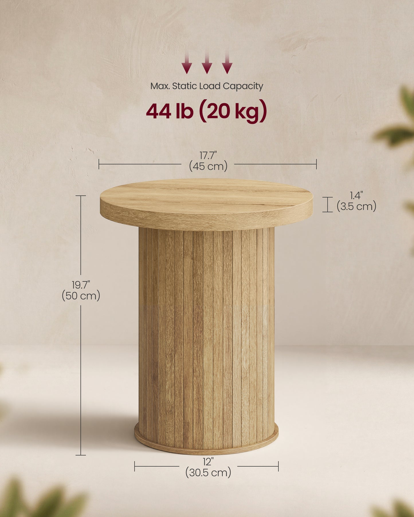 VASAGLE Round Side Table, Tambour End Table, Mid Century Modern Nightstand, Easy Assembly, for Small Spaces, 17.7 x 19.7 Inches, Natural Brown