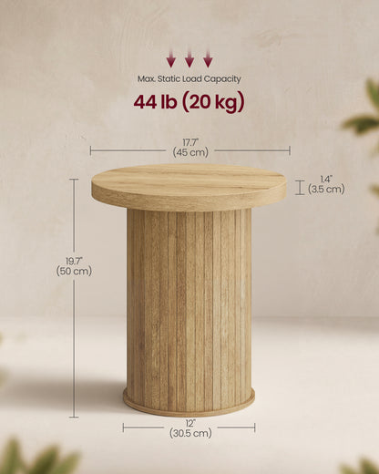 VASAGLE Round Side Table, Tambour End Table, Mid Century Modern Nightstand, Easy Assembly, for Small Spaces, 17.7 x 19.7 Inches, Natural Brown