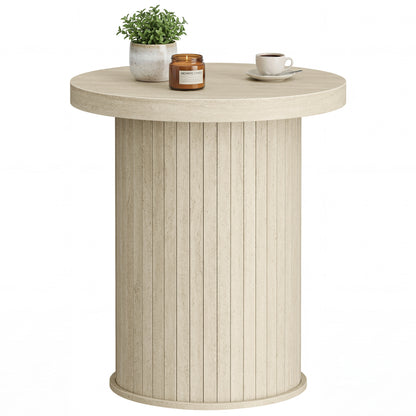 VASAGLE Round Side Table, Tambour End Table, Mid Century Modern Nightstand, Easy Assembly, for Small Spaces, 17.7 x 19.7 Inches, Travertine Beige