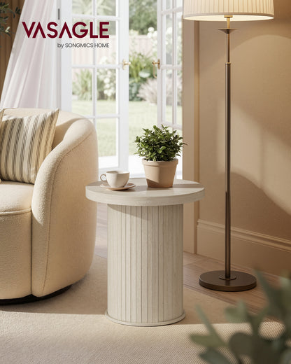VASAGLE Round Side Table, Tambour End Table, Mid Century Modern Nightstand, Easy Assembly, for Small Spaces, 17.7 x 19.7 Inches, Travertine Beige