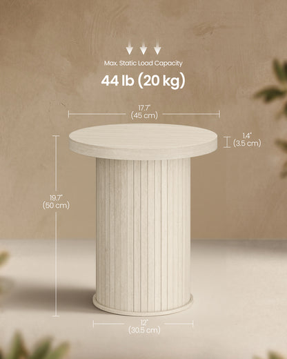 VASAGLE Round Side Table, Tambour End Table, Mid Century Modern Nightstand, Easy Assembly, for Small Spaces, 17.7 x 19.7 Inches, Travertine Beige