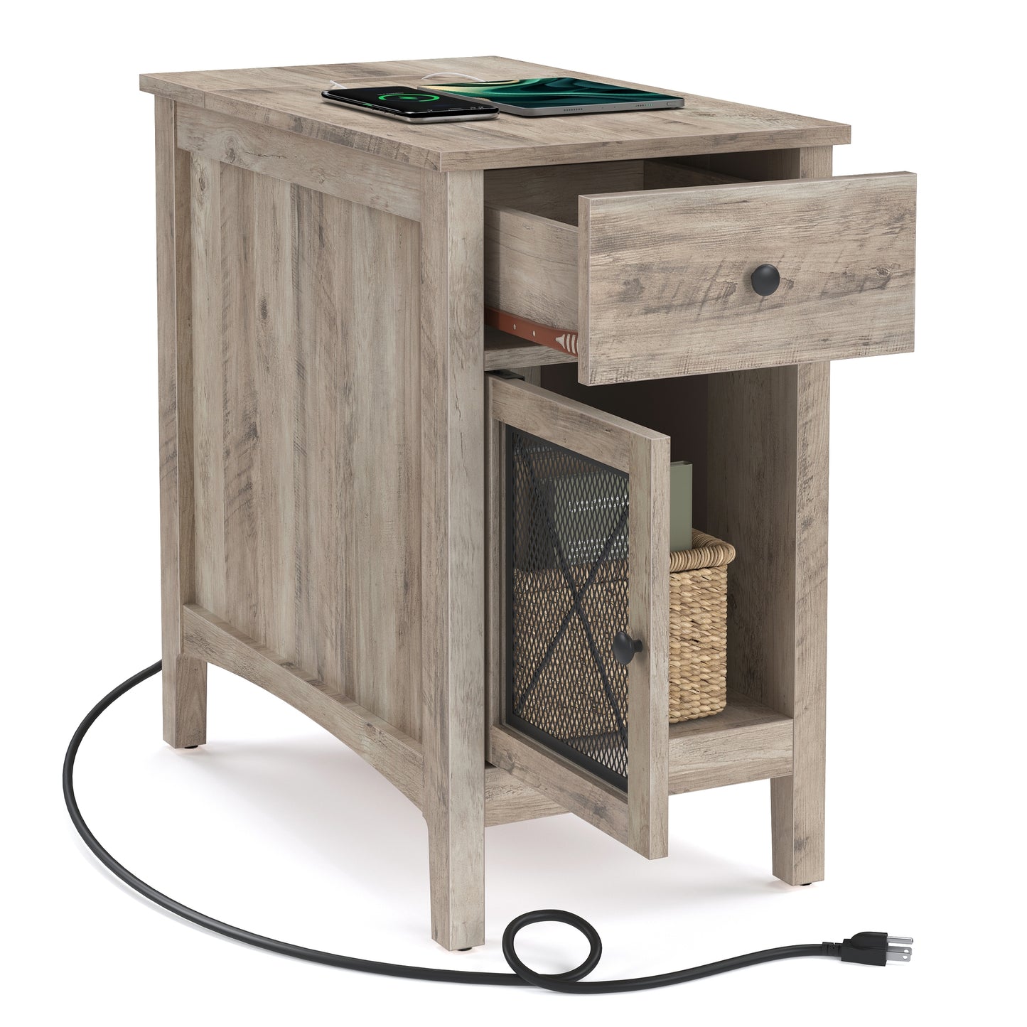 Side Table With Charging Station End Table Side Table Livingroom End Table Narrow End Table With Drawers Living Room Storage Nightstand