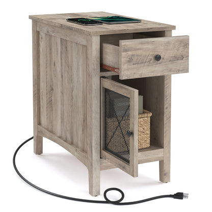 Side Table With Charging Station End Table Side Table Livingroom End Table Narrow End Table With Drawers Living Room Storage Nightstand