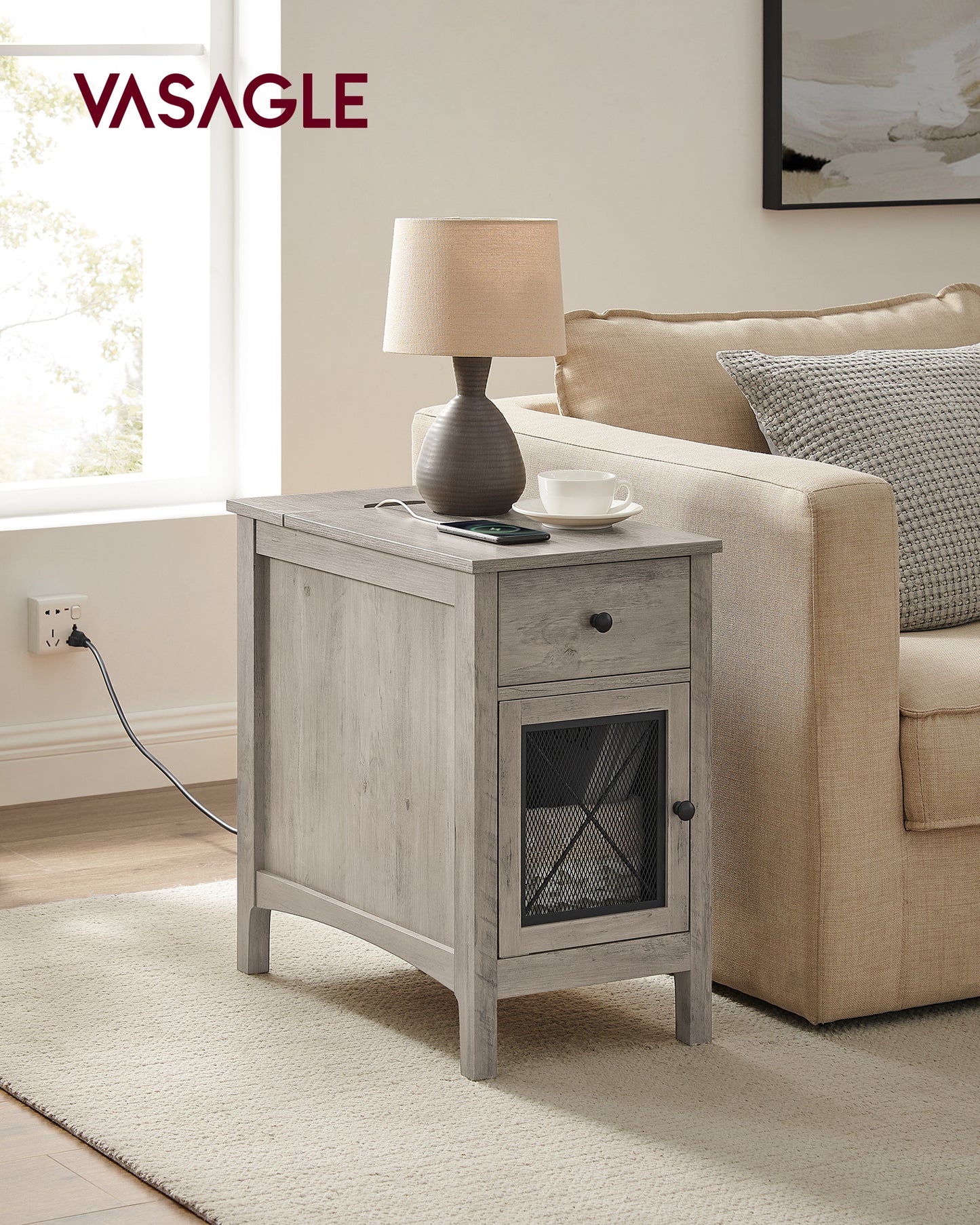 Side Table With Charging Station End Table Side Table Livingroom End Table Narrow End Table With Drawers Living Room Storage Nightstand
