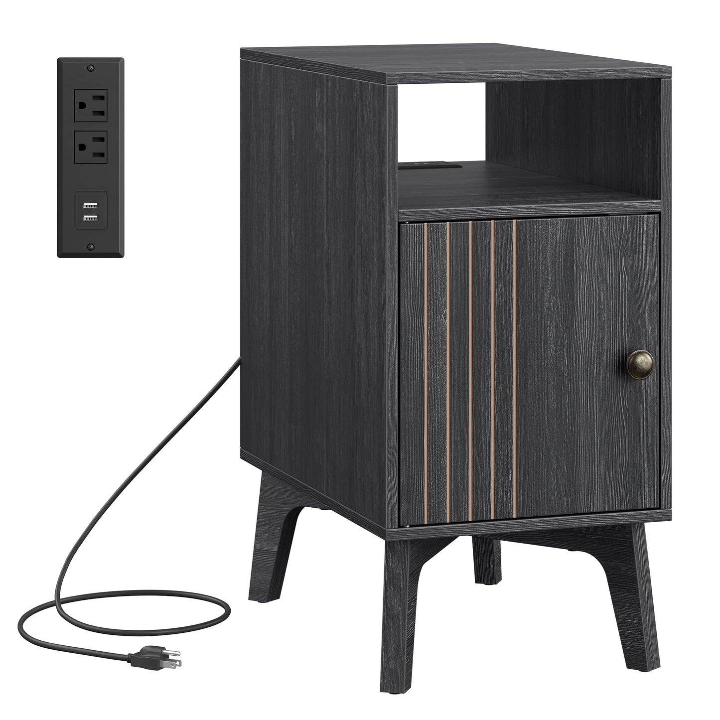 VASAGLE MAEZO Collection - End Table with Charging Station, Narrow Side Table, Nightstand with Tapered Legs, Curved Transitions, Charcoal Gray