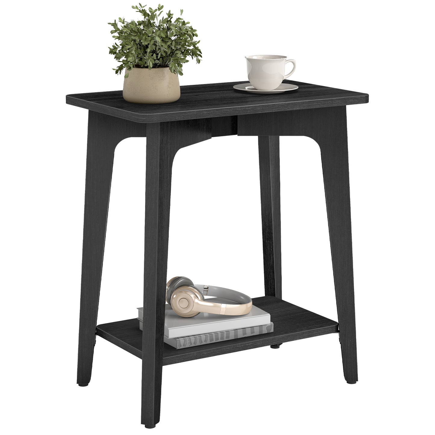 VASAGLE MAEZO Collection - Side Table, 2-Tier Small Rectangular End Table with Tapered Legs, Curved Transitions, for Small Spaces, Charcoal Gray