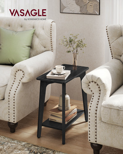 VASAGLE MAEZO Collection - Side Table, 2-Tier Small Rectangular End Table with Tapered Legs, Curved Transitions, for Small Spaces, Charcoal Gray
