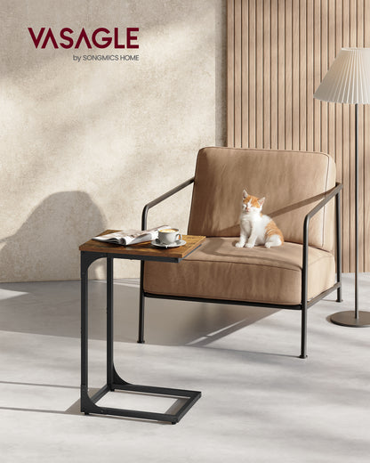 VASAGLE C-Shaped End Table, Small Side Table for Couch, Sofa Table with Metal Frame, Rustic Brown and Black