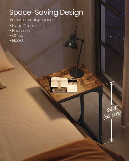 VASAGLE C-Shaped End Table, Small Side Table for Couch, Sofa Table with Metal Frame, Rustic Brown and Black
