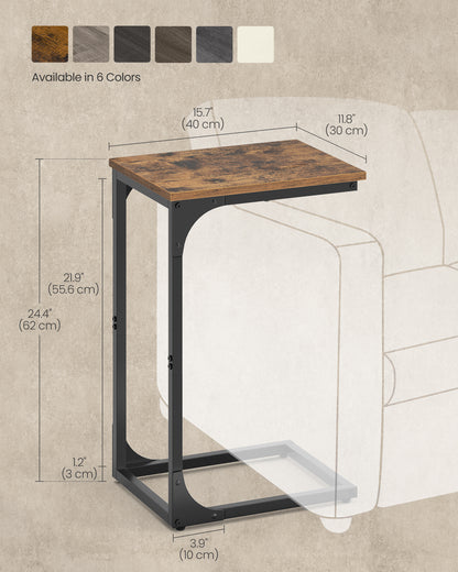 VASAGLE C-Shaped End Table, Small Side Table for Couch, Sofa Table with Metal Frame, Rustic Brown and Black