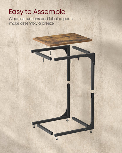 VASAGLE C-Shaped End Table, Small Side Table for Couch, Sofa Table with Metal Frame, Rustic Brown and Black