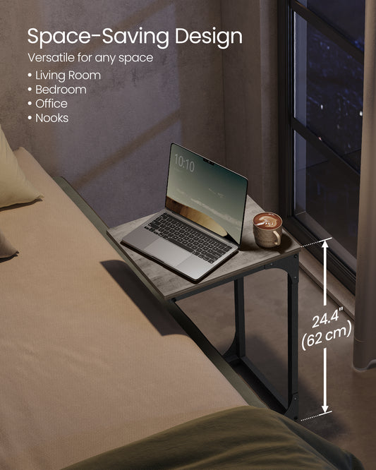 C-Shaped End Table, Small Side Table for Couch, Sofa Table with Metal Frame for Living Room, Bedroom, Bedside, Greige and Black