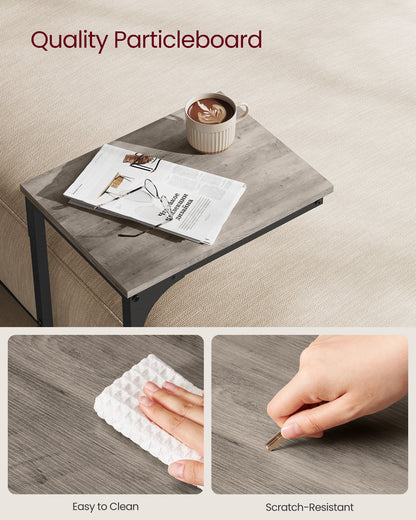 C-Shaped End Table, Small Side Table for Couch, Sofa Table with Metal Frame for Living Room, Bedroom, Bedside, Greige and Black