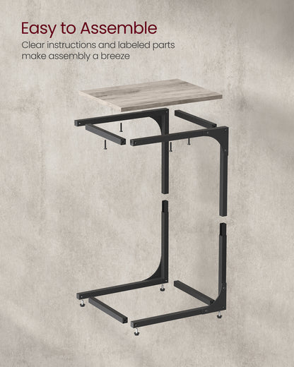 C-Shaped End Table, Small Side Table for Couch, Sofa Table with Metal Frame for Living Room, Bedroom, Bedside, Greige and Black