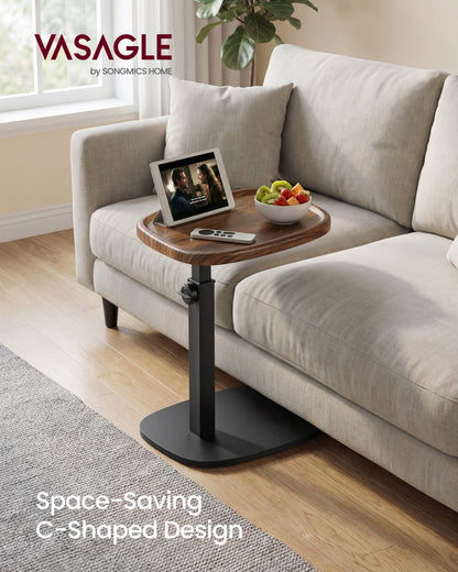 VASAGLE Couch Table, C-Shaped Sofa Side End Table, Adjustable Height, for Small Spaces, 11.8 x 15.7 x 27.2 Inches, Walnut Brown and Ink Blac