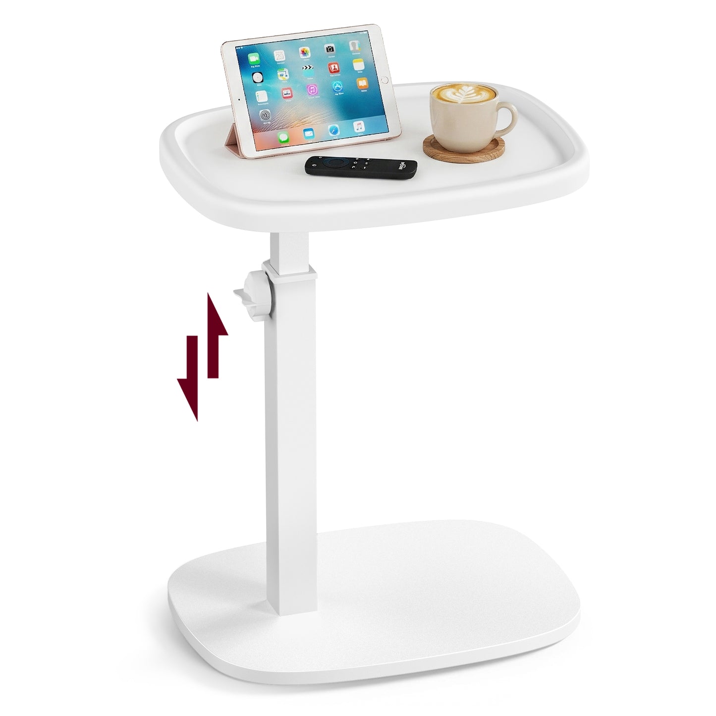 VASAGLE Couch Table, C-Shaped Sofa Side End Table, Bedside Table, Adjustable Height, for Small Spaces, 11.8 x 15.7 x 27.2 Inches, Cloud White