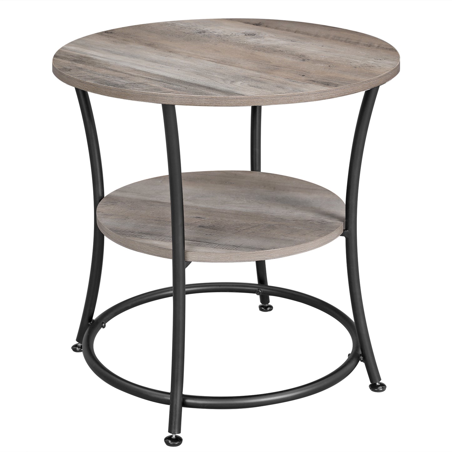 VASAGLE Side Table, Round End Table with 2 Storage Shelves for Living Room, Bedroom, Nightstand, Accent Coffee Table, Greige and Ink Black