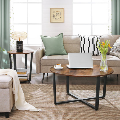 End Table, Round Side Table with Storage Shelf, Easy Assembly, Industrial Accent Furniture with Steel Frame, Rustic Brown and Black