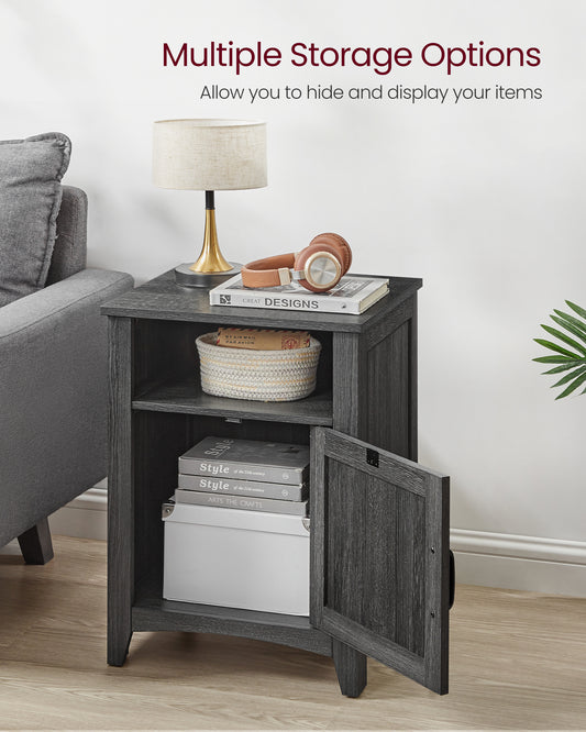 VASAGLE Farmhouse Nightstand with Barn Door, Bedside Table with Storage, Side End Table, Gray