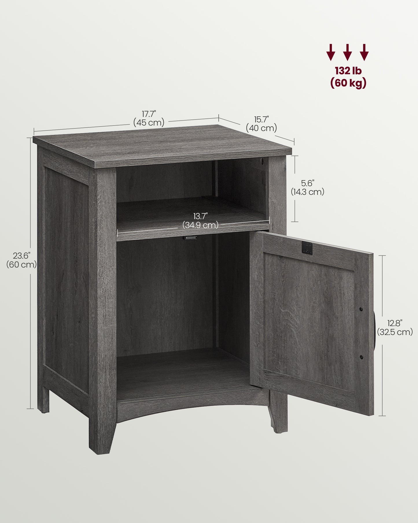 VASAGLE Farmhouse Nightstand with Barn Door, Bedside Table with Storage, Side End Table, Night Stand with Open Compartment Misty Gray