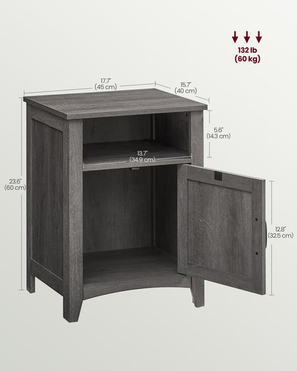 VASAGLE Farmhouse Nightstand with Barn Door, Bedside Table with Storage, Side End Table, Night Stand with Open Compartment Misty Gray