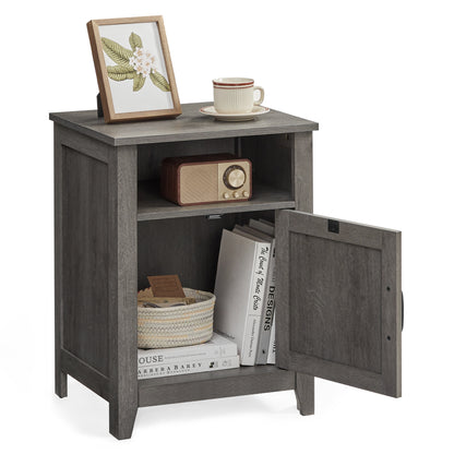 Nightstand with Barn Door, Storage Bedside Table with Open Compartment, Misty Gray, 132 - lb Capacity