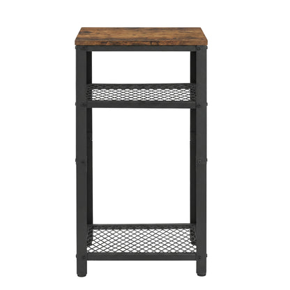 VASAGLE 3-Tier Tall Side Table, Small Telephone End Table Stand with 2 Mesh Storage Shelves, Kitchen Cart, Rustic Brown and Black
