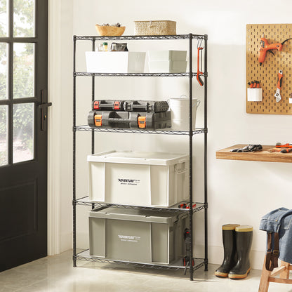 SONGMICS Garage Shelving, 5-Tier Wire Shelving Unit, Kitchen Storage Rack with Adjustable Shelves, Black