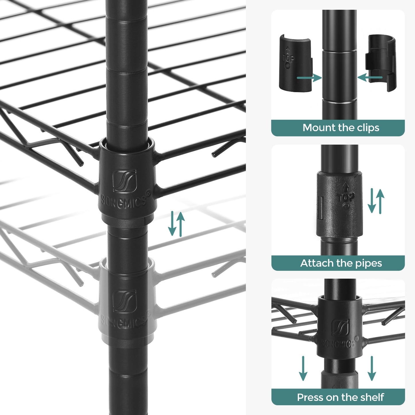 SONGMICS Garage Shelving, 5-Tier Wire Shelving Unit, Kitchen Storage Rack with Adjustable Shelves, Black