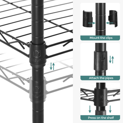 SONGMICS Garage Shelving, 5-Tier Wire Shelving Unit, Kitchen Storage Rack with Adjustable Shelves, Black