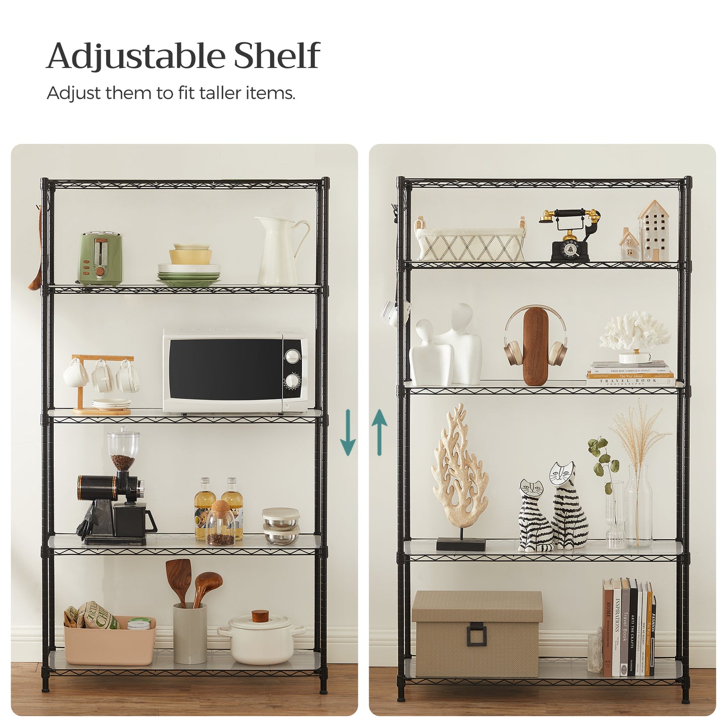 SONGMICS Garage Shelving, 5-Tier Wire Shelving Unit, Kitchen Storage Rack with Adjustable Shelves, Black