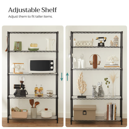 SONGMICS Garage Shelving, 5-Tier Wire Shelving Unit, Kitchen Storage Rack with Adjustable Shelves, Black