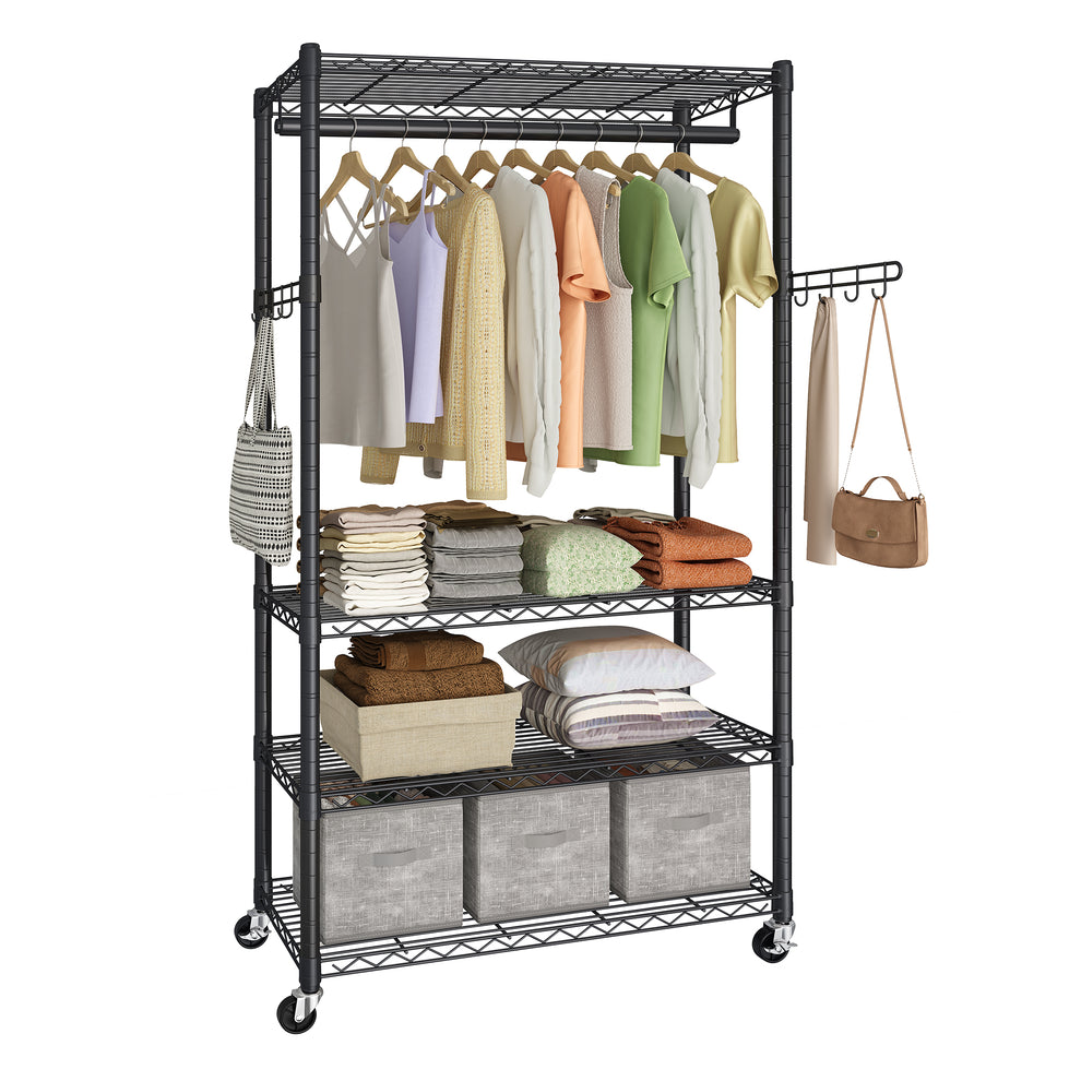 SONGMICS Heavy-Duty Rolling Clothes Rack, Garment Rack, Portable Close ...